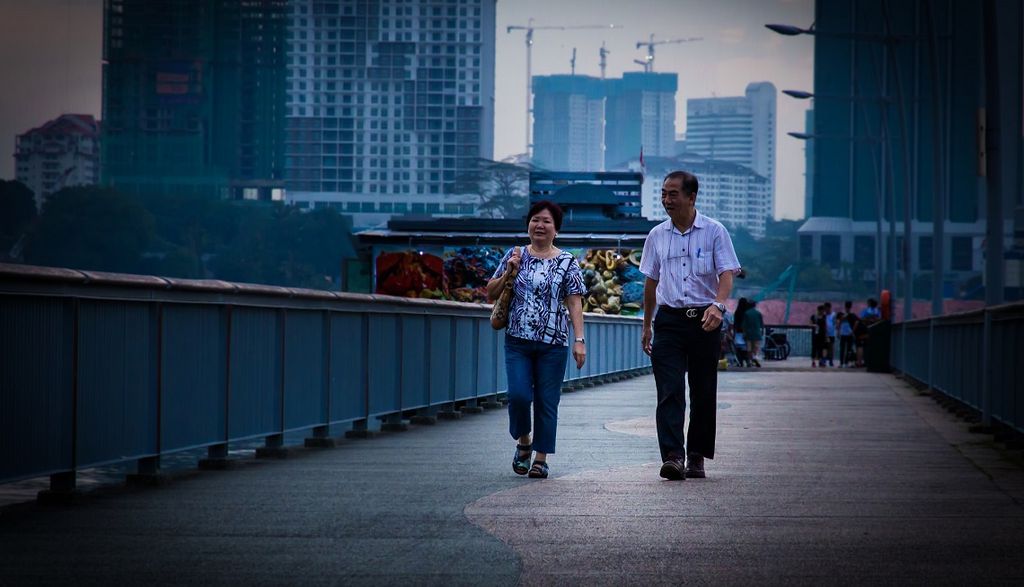 Elderly couple taking a walk